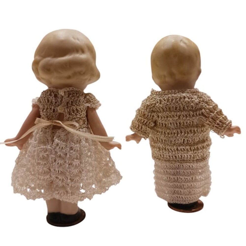 2 Vintage Bisque Jointed Dolls, 3.75", Made in Germany, In Crochet Clothes - Picture 5 of 10